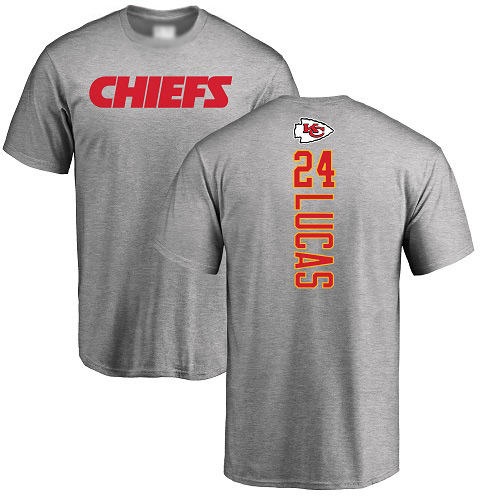 Men Kansas City Chiefs #24 Lucas Jordan Ash Backer T-Shirt->nfl t-shirts->Sports Accessory